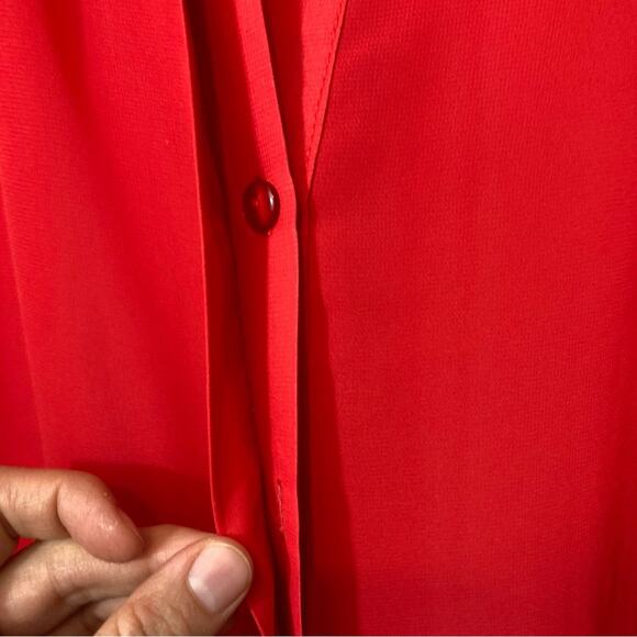 Olsenboye Red Lace Lightweight Button Up Blouse Top - Picture 8 of 11